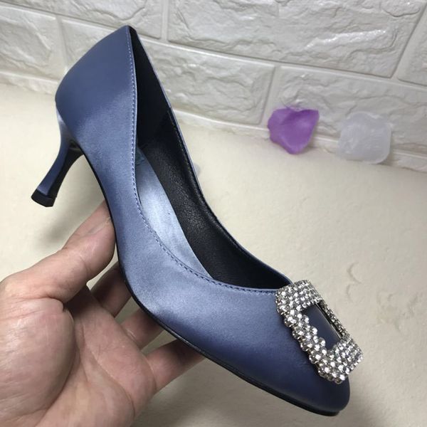 new silk design crystal women shoes high heels pionted toe dress shoes wedding party, Black