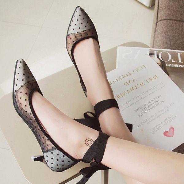 summer hollowed mesh pumps polka dot dress shoes low heels ankle lace up sandals pointed toe thin heels brand 2019 sandalia salto fino, Black
summer hollowed mesh pumps polka dot dress shoes low heels ankle lace up sandals pointed toe thin heels brand 2019 sandalia salto fino, Black