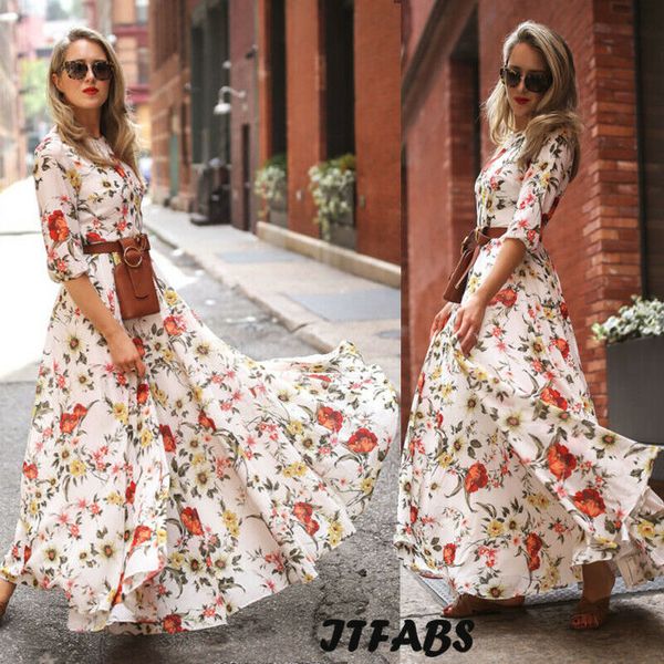 2019 new women summer boho print chiffon long maxi dress casual beach high waist o-neck sundress, Black;gray
2019 new women summer boho print chiffon long maxi dress casual beach high waist o-neck sundress, Black;gray