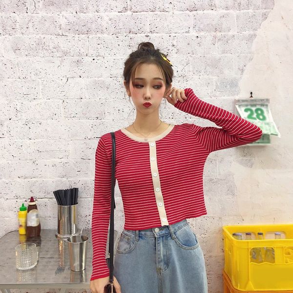 women striped sweater fashion long sleeved cardigans slim button knitted shirt o-neck, White
women striped sweater fashion long sleeved cardigans slim button knitted shirt o-neck, White