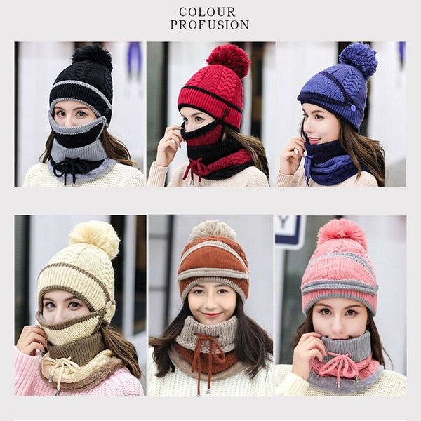 women knitted beanie scarf hat face mask set snood neck winter pompom cap thicken m8694, Blue;gray
women knitted beanie scarf hat face mask set snood neck winter pompom cap thicken m8694, Blue;gray