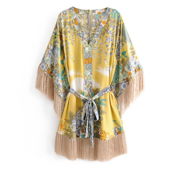 deat 2020 summer batwing sleeve v neck yellow floral print tassesl lace up loose short mini dress women mj218, Black;gray
deat 2020 summer batwing sleeve v neck yellow floral print tassesl lace up loose short mini dress women mj218, Black;gray