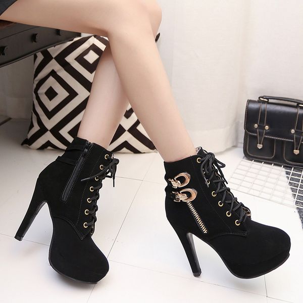 platform boots women fashion metal buckle strap high heels ankle boots for women 2019 casualthin heel lace-up shoes, Black
platform boots women fashion metal buckle strap high heels ankle boots for women 2019 casualthin heel lace-up shoes, Black