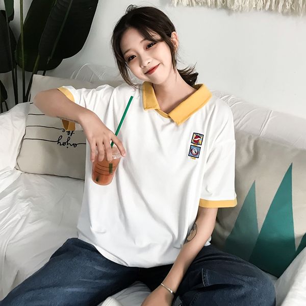 2020 simple short-sleeved women's cartoon embroidery base 2020 simple short-sleeved women's cartoon embroidery t-shirt t-shirt bas, White