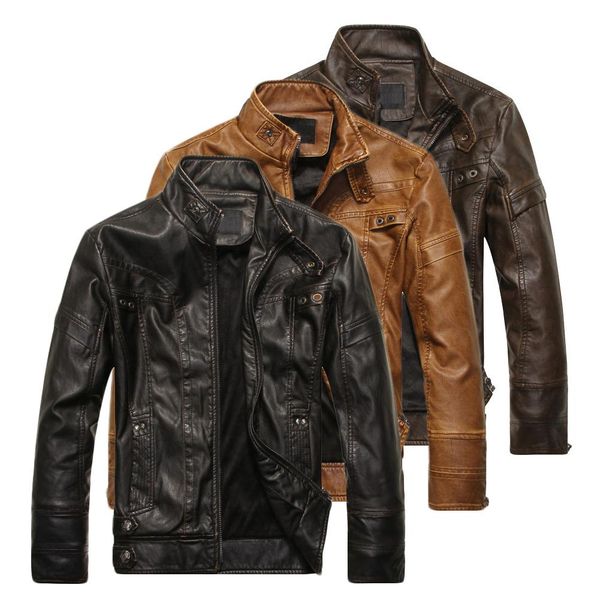 men solid color stand collar long sleeve faux leather motorcycle jacket zip coat, Black;brown
men solid color stand collar long sleeve faux leather motorcycle jacket zip coat, Black;brown