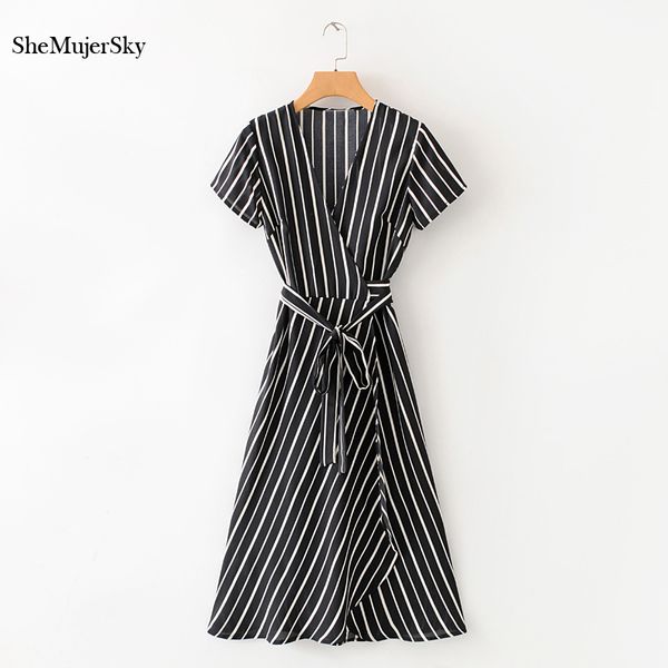 shemujersky summer black women midi wrap dress striped print short sleeve a-line dresses 2020 dot print bandage dress, Black;gray
shemujersky summer black women midi wrap dress striped print short sleeve a-line dresses 2020 dot print bandage dress, Black;gray