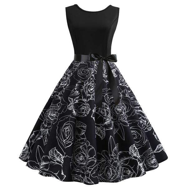 vintage party dress women bodycon slim sleeveless dress o neck evening print bow elegant black flower for female vestidos, Black;gray
vintage party dress women bodycon slim sleeveless dress o neck evening print bow elegant black flower for female vestidos, Black;gray