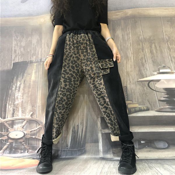 autumn winter new fashion women elastic waist loose vintage jeans all-matched casual patchwork leopard denim harem pants s488, Blue
autumn winter new fashion women elastic waist loose vintage jeans all-matched casual patchwork leopard denim harem pants s488, Blue