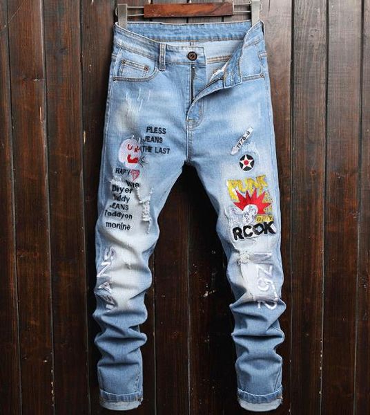 mens designer ripped holes jeans slim letter print denim pants fit multi pocket jean male clothing, Blue
mens designer ripped holes jeans slim letter print denim pants fit multi pocket jean male clothing, Blue