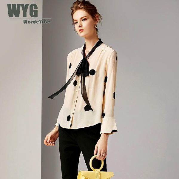 100% natural silk polka dot print blouse 2019 spring black self bow tie long sleeve breathable elegant apricot blouses and, White
100% natural silk polka dot print blouse 2019 spring black self bow tie long sleeve breathable elegant apricot blouses and, White