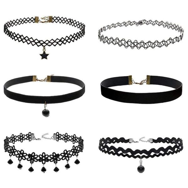 6 pieces choker necklace set stretch velvet classic gothic tattoo lace choker necklaces with pendant, black, Silver
6 pieces choker necklace set stretch velvet classic gothic tattoo lace choker necklaces with pendant, black, Silver