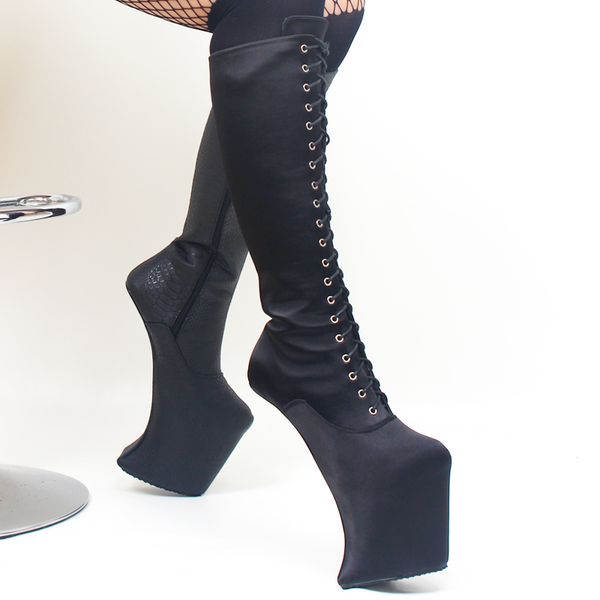 heelless platform boots women knee high shoes extreme high 8 inch heel fetish horse ponying stallion hoof sole boots, Black
heelless platform boots women knee high shoes extreme high 8 inch heel fetish horse ponying stallion hoof sole boots, Black