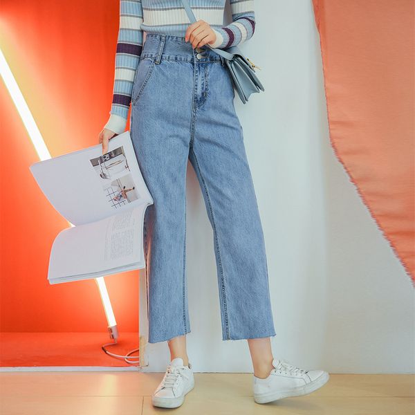 2019 spring new korean single-breasted high waist jeans women's casual wide leg denim raw-edge woman jeans, Blue
2019 spring new korean single-breasted high waist jeans women's casual wide leg denim raw-edge woman jeans, Blue