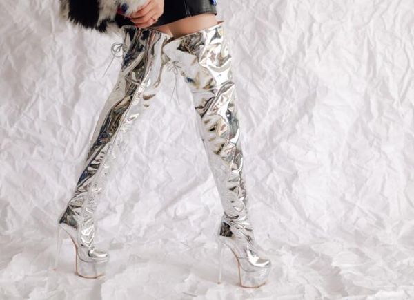 dipsloot 2019 female pu patent leather silver thick platform thigh high boots women super thin high heels over knee boots, Black
dipsloot 2019 female pu patent leather silver thick platform thigh high boots women super thin high heels over knee boots, Black