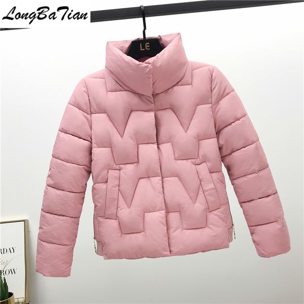 autumn winter coat women 2020 stand collar short women's down cotton warm female jacket sweet pink parka girls, Black