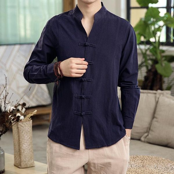 button collar long-sleeved blouse men's shirt chinese style slim linen shirt for men's clothing autumn, White;black
button collar long-sleeved blouse men's shirt chinese style slim linen shirt for men's clothing autumn, White;black