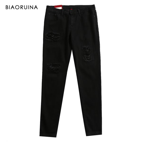 biaoruina women's fashion black holes rhinestone scratched jeans female high waist casual pencil jeans all season streetwear, Blue
biaoruina women's fashion black holes rhinestone scratched jeans female high waist casual pencil jeans all season streetwear, Blue