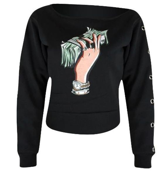 женская осень дизайнер tshirts наклонный плечи доллар печать с длинным рукавом мода стиль женщины повседневная одежда, White
женская осень дизайнер tshirts наклонный плечи доллар печать с длинным рукавом мода стиль женщины повседневная одежда, White