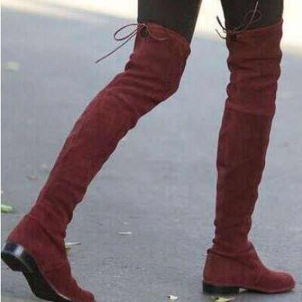 women fashion round toe slim style over knee elastic band over knee boots suede leather bandage long flat boots winter, Black
women fashion round toe slim style over knee elastic band over knee boots suede leather bandage long flat boots winter, Black