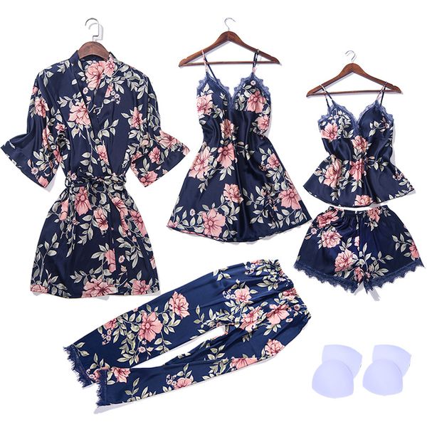 2019 5 piece pajamas for women flower print clothes pajamas set home suit sleepwear summer clothing, Blue;gray
2019 5 piece pajamas for women flower print clothes pajamas set home suit sleepwear summer clothing, Blue;gray