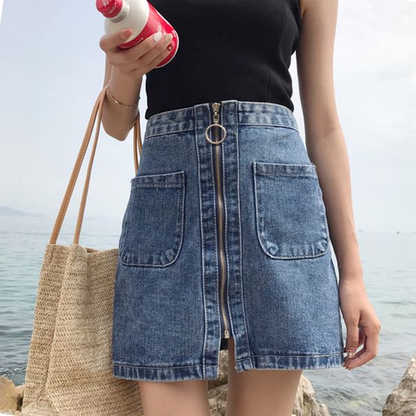 2018 casual high waist denim skirt for women blue mini wrap skirts fashion zippers pockets summer all-matched female jeans skirt, Black
2018 casual high waist denim skirt for women blue mini wrap skirts fashion zippers pockets summer all-matched female jeans skirt, Black