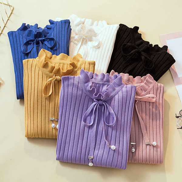 sanishroly new autumn women ruffles knitted sweaters solid tie bow sweater female slim long sleeve pullover knitwear se678, White;black
sanishroly new autumn women ruffles knitted sweaters solid tie bow sweater female slim long sleeve pullover knitwear se678, White;black