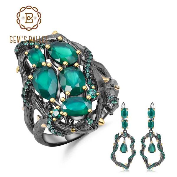 gem's ballet real 925 sterling silver handmade ring earrings sets for women natural green agate gemstone vintage jewelry set, Black
gem's ballet real 925 sterling silver handmade ring earrings sets for women natural green agate gemstone vintage jewelry set, Black
