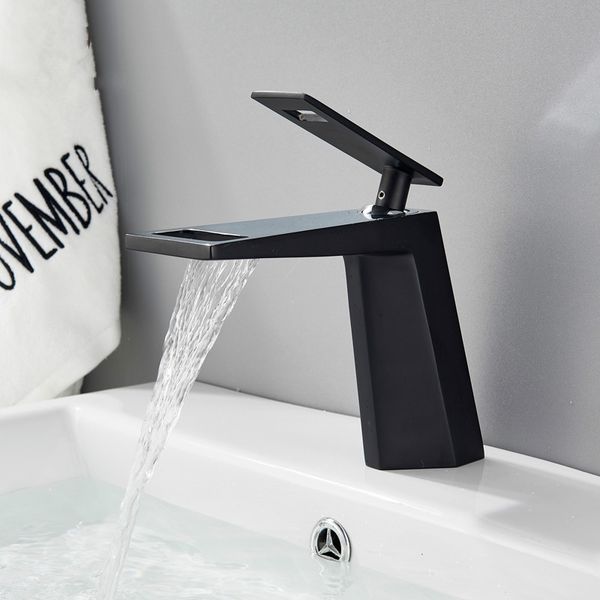 

Black Waterfall Basin Faucet Deck Mounted Brass Single Handle Mixer Tap Deck Mounted Chrome White Bathroom Tap Hot Cold Faucet