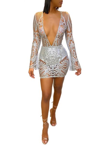 european and american womens sequined tight dress independent station v-neck nightclub, White;black
european and american womens sequined tight dress independent station v-neck nightclub, White;black