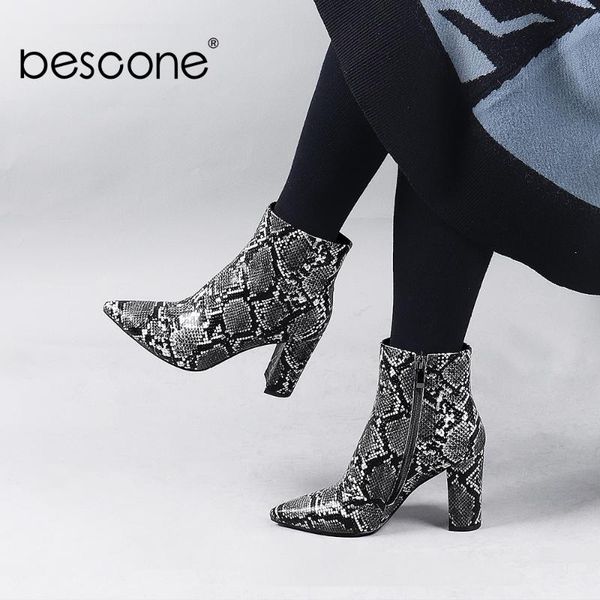 bescone winter women boots pointed toe square heel high fashionable python lines prints shoes mcrofiber zip casual boots bc618, Black
bescone winter women boots pointed toe square heel high fashionable python lines prints shoes mcrofiber zip casual boots bc618, Black