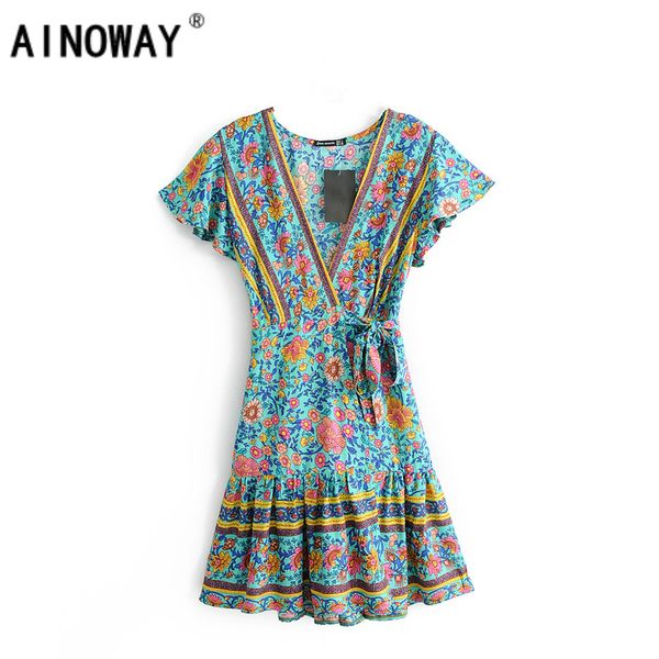 vintage chic women hippie floral print deep v-neck sashes bohemian mini dress ladies short sleeve boho dresses vestidos, Black;gray
vintage chic women hippie floral print deep v-neck sashes bohemian mini dress ladies short sleeve boho dresses vestidos, Black;gray