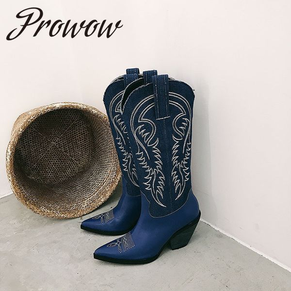prowow new genuine leather pointed toe cowboy women boots comfortable slip on thick heel autumn winter boots shoes women, Black
prowow new genuine leather pointed toe cowboy women boots comfortable slip on thick heel autumn winter boots shoes women, Black