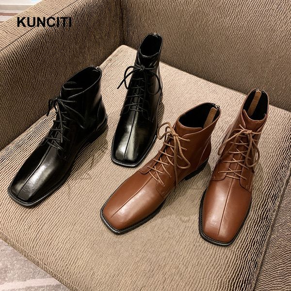 kunciti square toe women boots natural genuine leather spring autumn new shoes lace up european soft ankle booties d003, Black
kunciti square toe women boots natural genuine leather spring autumn new shoes lace up european soft ankle booties d003, Black