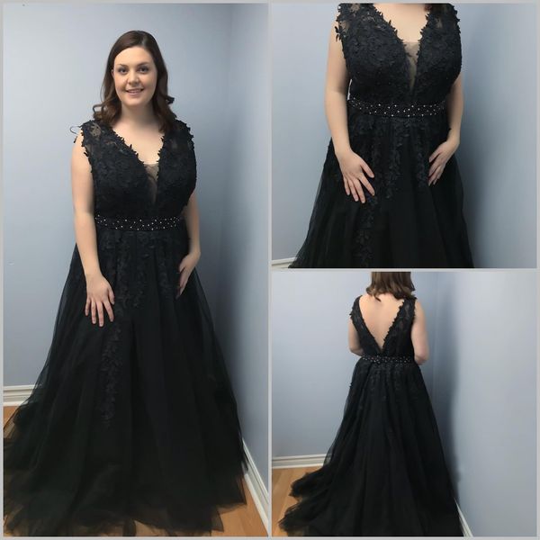 Plus Size Evening Dresses Black Lace Appliqued Beads A Line Sweep Train Prom Dress Long 2019 Custom Made Formal Party Gowns Wear, Black;red
Plus Size Evening Dresses Black Lace Appliqued Beads A Line Sweep Train Prom Dress Long 2019 Custom Made Formal Party Gowns Wear, Black;red