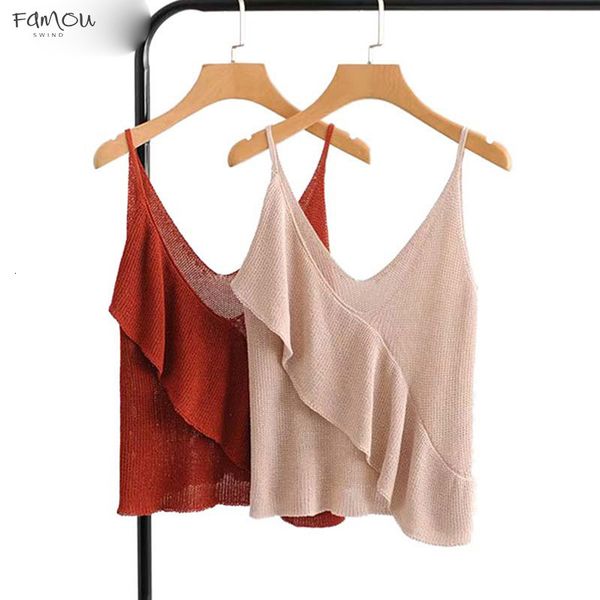 Women Ruffles Knitted Camis Tops V Neck Stretchy Sleeveless Backless Short Solid Style Shirts Female Casual Solid Tops Wa199
Women Ruffles Knitted Camis Tops V Neck Stretchy Sleeveless Backless Short Solid Style Shirts Female Casual Solid Tops Wa199