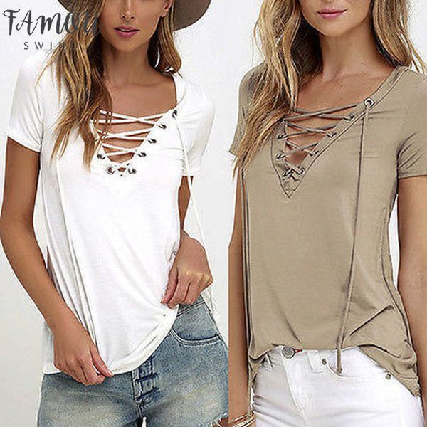 6 colors polyester trendy t shirt v neck criss cross women t shirt summer style short sleeve hollow out femme, White
6 colors polyester trendy t shirt v neck criss cross women t shirt summer style short sleeve hollow out femme, White