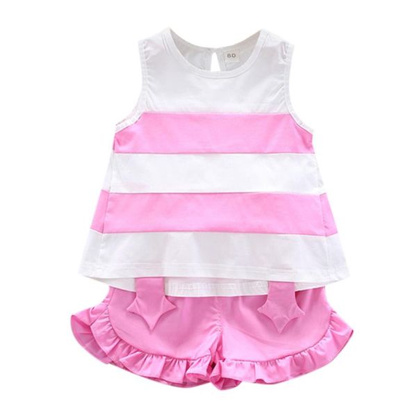 baby girl clothes baby girls clothes set stripe vest sleeveless lace shorts infant outfits girl summer #4, White