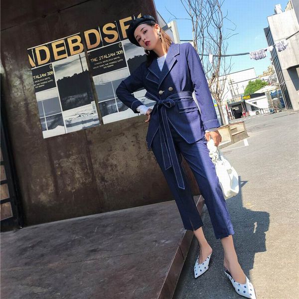 2018 new turn down collar business pant suits set blue sashes blazers jackets formal women elegant skinny runway suits, Gray
2018 new turn down collar business pant suits set blue sashes blazers jackets formal women elegant skinny runway suits, Gray