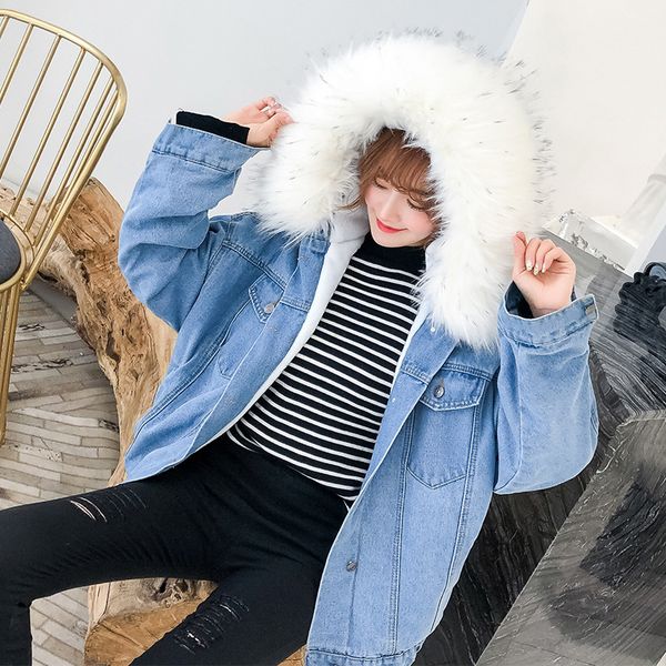 women's denim jacket with fur winter hooded coat female faux collar padded warm jackets, Black;brown
women's denim jacket with fur winter hooded coat female faux collar padded warm jackets, Black;brown