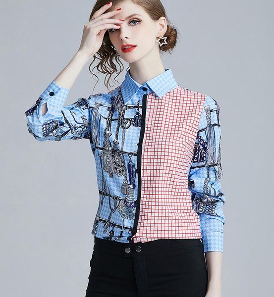 fashion rope printed blue pink houndstooth women blouses long sleeve lapel neck ladies shirts fashion printed top, White
fashion rope printed blue pink houndstooth women blouses long sleeve lapel neck ladies shirts fashion printed top, White