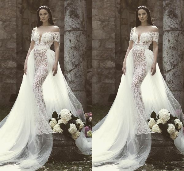 2019 gorgeous mermaid wedding dresses off shoulder lace appliques with detachable overskirts plus size bridal gowns beach robe de mariée, White
2019 gorgeous mermaid wedding dresses off shoulder lace appliques with detachable overskirts plus size bridal gowns beach robe de mariée, White