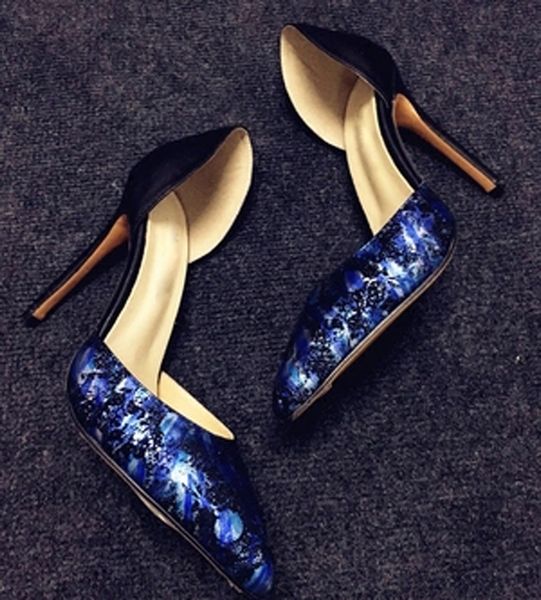 women blue sequins leather toe patchwork pumps thin high heels summer ladies semi-opening pointed toe party dress shoes, Black
women blue sequins leather toe patchwork pumps thin high heels summer ladies semi-opening pointed toe party dress shoes, Black