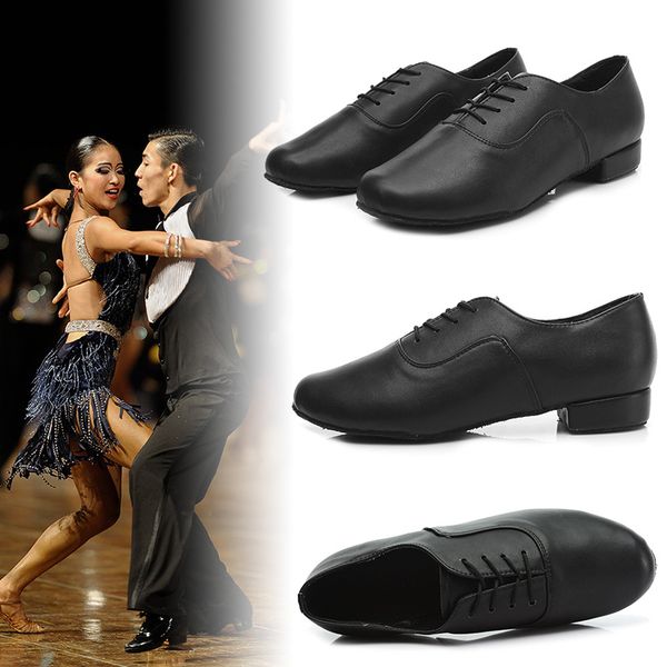 men boys ballroom dancing shoes latin tango leather dance shoes, Black