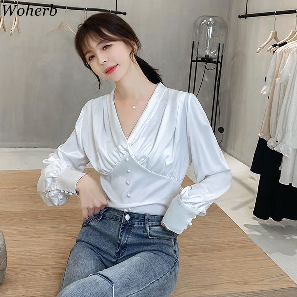 women's blouses & shirts woherb 2021 spring summer solid v-neck women long sleeve bow lace up blouse sashes slim elegant fashion blusa, White
women's blouses & shirts woherb 2021 spring summer solid v-neck women long sleeve bow lace up blouse sashes slim elegant fashion blusa, White