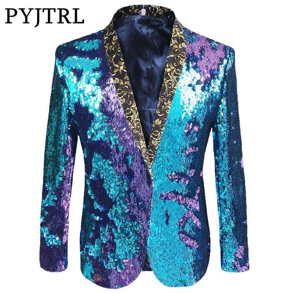 pyjtrl s-5xl tide men double-color sequins suit jacket punk nightclub bar dj fashion flip paillette blazer stage singer costumes, White;black
pyjtrl s-5xl tide men double-color sequins suit jacket punk nightclub bar dj fashion flip paillette blazer stage singer costumes, White;black