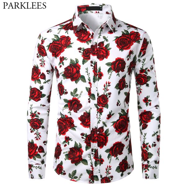 men's rose flower print floral shirt 2019 brand new slim fit long sleeve dress shirts men casual party social shirt male chemise, White;black
men's rose flower print floral shirt 2019 brand new slim fit long sleeve dress shirts men casual party social shirt male chemise, White;black