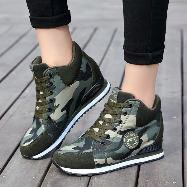 women's canvas sneakers breathable height increasing camouflage casual shoes, Black 
women's canvas sneakers breathable height increasing camouflage casual shoes, Black