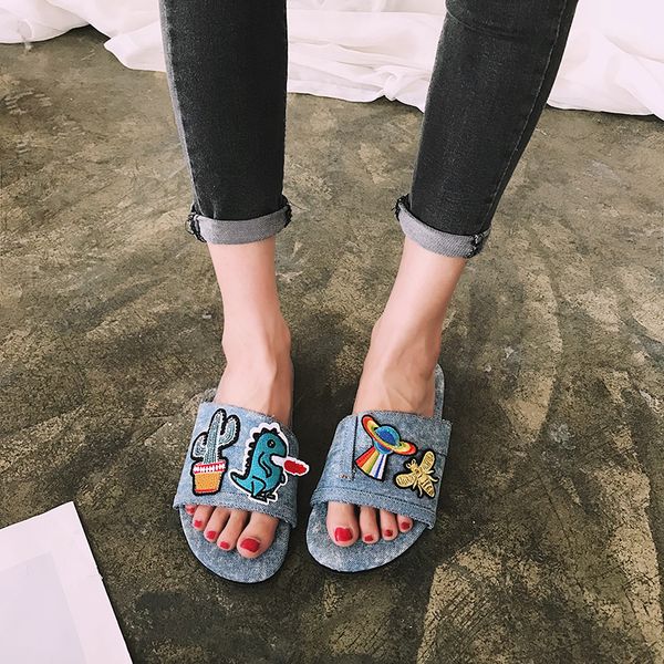 cartoon appliques denim slippers women dragonfly embroider platform sandals female jean beach slides woman plus size flip flops, Black
cartoon appliques denim slippers women dragonfly embroider platform sandals female jean beach slides woman plus size flip flops, Black