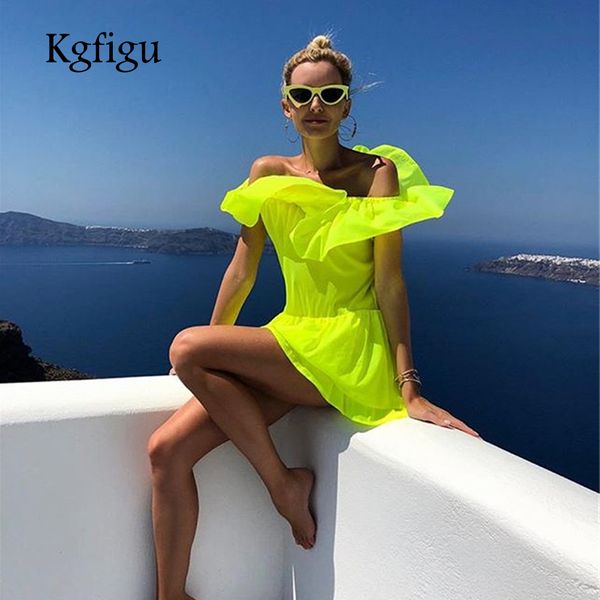 kgfigu women slash neck mini dress 2019 summer ruffle sleeve neon green cotton vintage holiday beach short female vestidos, Black;gray
kgfigu women slash neck mini dress 2019 summer ruffle sleeve neon green cotton vintage holiday beach short female vestidos, Black;gray