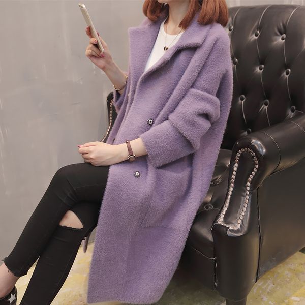 2019 long knitting cardigan fake mink overcoat woman overknee thickening woolen loose coat, Black
2019 long knitting cardigan fake mink overcoat woman overknee thickening woolen loose coat, Black